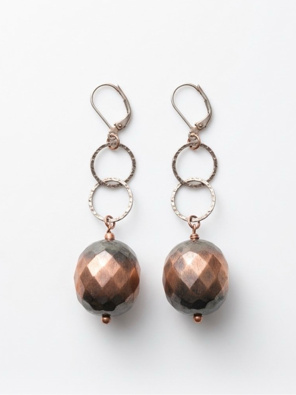 Handmade Copper Drop Earrings with Interlocking Rings - Picture 2 of 2